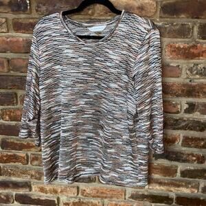 Allison Daley Brown-Tone Static Knit 3/4 Sleeve Sweater Women's Size XL